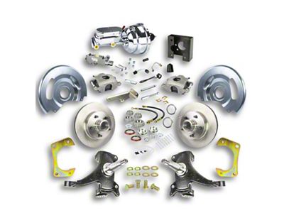 The Right Stuff Detailing Street Series 2-Inch Drop Front Power Disc Brake Conversion Kit with Chrome Brake Booster/Master Cylinder for 5x5 Bolt Pattern; Natural Calipers (63-66 C10, C20, K10, K20, Suburban)