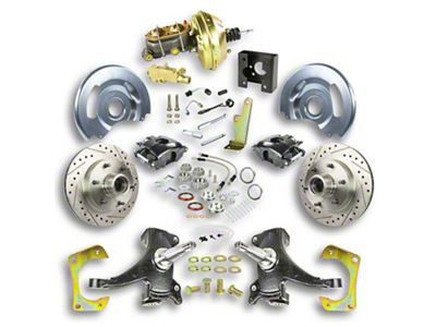 The Right Stuff Detailing Street Series 2-Inch Drop Front Power Disc Brake Conversion Kit with Original Brake Booster/Master Cylinder for 6x5.5 Bolt Pattern; Black Calipers (63-66 C10, C20, K10, K20, Suburban)