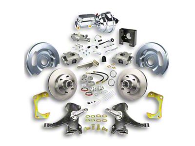 The Right Stuff Detailing Street Series 2-Inch Drop Front Power Disc Brake Conversion Kit with Chrome Brake Booster/Master Cylinder for 6x5.5 Bolt Pattern; Natural Calipers (63-66 C10, C20, K10, K20, Suburban)