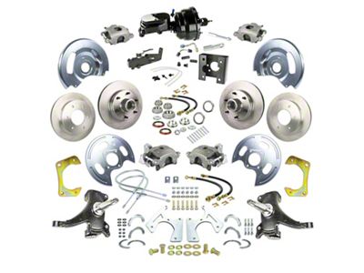 The Right Stuff Detailing Street Series 2-Inch Drop 4-Wheel Power Disc Brake Conversion Kit with Black Brake Booster/Master Cylinder for 6x5.5 Bolt Pattern; Natural Calipers (63-66 C10, C20, 2WD Suburban)