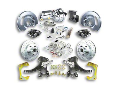 The Right Stuff Detailing Street Series 2-Inch Drop Front Power Disc Brake Conversion Kit with Chrome Brake Booster/Master Cylinder for 5x5 Bolt Pattern; Black Calipers (67-70 2WD Blazer, C10, Jimmy, Suburban)