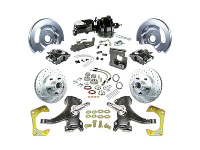 The Right Stuff Detailing Street Series 2-Inch Drop Front Power Disc Brake Conversion Kit with Black Brake Booster/Master Cylinder for 5x5 Bolt Pattern; Black Calipers (67-70 2WD Blazer, C10, Jimmy, Suburban)