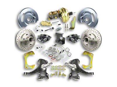 The Right Stuff Detailing Street Series 2-Inch Drop Front Power Disc Brake Conversion Kit with Original Brake Booster/Master Cylinder for 6x5.5 Bolt Pattern; Black Calipers (67-70 2WD Blazer, C10, Jimmy, Suburban)