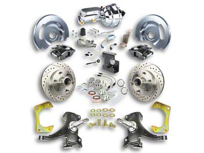 The Right Stuff Detailing Street Series 2-Inch Drop Front Power Disc Brake Conversion Kit with Chrome Brake Booster/Master Cylinder for 6x5.5 Bolt Pattern; Black Calipers (67-70 2WD Blazer, C10, Jimmy, Suburban)