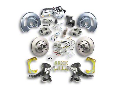 The Right Stuff Detailing Street Series 2-Inch Drop Front Power Disc Brake Conversion Kit with Chrome Brake Booster/Master Cylinder for 6x5.5 Bolt Pattern; Natural Calipers (67-70 2WD Blazer, C10, Jimmy, Suburban)