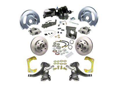 The Right Stuff Detailing Street Series 2-Inch Drop Front Power Disc Brake Conversion Kit with Black Brake Booster/Master Cylinder for 6x5.5 Bolt Pattern; Natural Calipers (67-70 2WD Blazer, C10, Jimmy, Suburban)