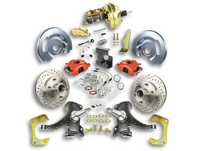 The Right Stuff Detailing Street Series 2-Inch Drop Front Power Disc Brake Conversion Kit with Original Brake Booster/Master Cylinder for 6x5.5 Bolt Pattern; Red Calipers (67-70 2WD Blazer, C10, Jimmy, Suburban)