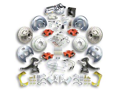 The Right Stuff Detailing Street Series 2-Inch Drop 4-Wheel Power Disc Brake Conversion Kit with Chrome Brake Booster/Master Cylinder for 5x5 Bolt Pattern; Red Calipers (67-70 2WD Blazer, C10, Jimmy, Suburban)