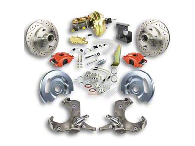 The Right Stuff Detailing Street Series Power Front Disc Brake Conversion Kit with Original Brake Booster/Master Cylinder for 6x5.5 Bolt Pattern; Red Calipers (67-70 2WD Blazer, C10, Jimmy, Suburban)