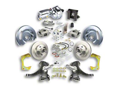 The Right Stuff Detailing Street Series 2-Inch Drop Power Front Disc Brake Conversion Kit with Chrome Brake Booster/Master Cylinder for 5x5 Bolt Pattern; Natural Calipers (60-62 C10, C20, K10, K20, Suburban)