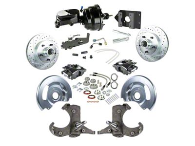 The Right Stuff Detailing Street Series 2-Inch Drop Power Front Disc Brake Conversion Kit with Black Brake Booster/Master Cylinder for 5x5 Bolt Pattern; Black Calipers (60-62 C10, C20, K10, K20, Suburban)