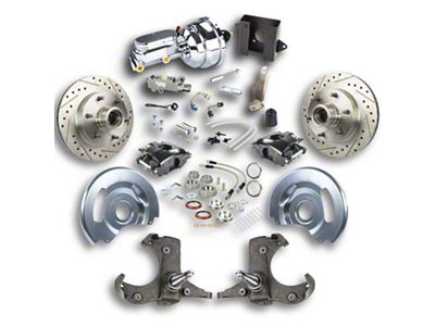 The Right Stuff Detailing Street Series Power Front Disc Brake Conversion Kit with Chrome Brake Booster/Master Cylinder for 6x5.5 Bolt Pattern; Black Calipers (60-62 C10, C20, K10, K20, Suburban)