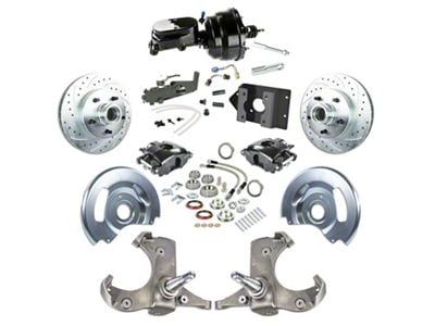 The Right Stuff Detailing Street Series Power Front Disc Brake Conversion Kit with Black Brake Booster/Master Cylinder for 5x5 Bolt Pattern; Black Calipers (63-66 C10, C20, K10, K20, Suburban)