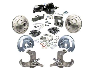 The Right Stuff Detailing Street Series Power Front Disc Brake Conversion Kit with Black Brake Booster/Master Cylinder for 6x5.5 Bolt Pattern; Black Calipers (67-70 2WD Blazer, C10, Jimmy, Suburban)