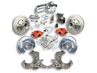 The Right Stuff Detailing Street Series Power Front Disc Brake Conversion Kit with Chrome Brake Booster/Master Cylinder for 6x5.5 Bolt Pattern; Red Calipers (67-70 2WD Blazer, C10, Jimmy, Suburban)