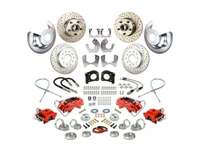 The Right Stuff Detailing Street Series At The Wheel 4-Wheel Disc Brake Conversion Kit; Red Calipers (64-69 V8 Fairlane, Torino w/ Large Ford 9-Inch Rear)