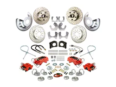 The Right Stuff Detailing Street Series At The Wheel 4-Wheel Disc Brake Conversion Kit; Red Calipers (64-73 V8 Mustang w/ Large Ford 9-Inch Rear)