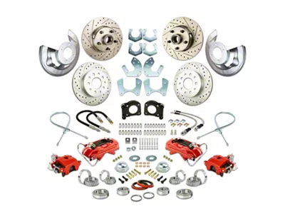 The Right Stuff Detailing Street Series At The Wheel 4-Wheel Disc Brake Conversion Kit; Red Calipers (64-73 V8 Mustang w/ Small Ford 9/8-Inch Rear)