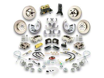 The Right Stuff Detailing Street Series 4-Wheel Manual Disc Brake Conversion Kit; Natural Calipers (64-66 V8 Mustang w/ Automatic Transmission & Large Ford 9-Inch Rear)