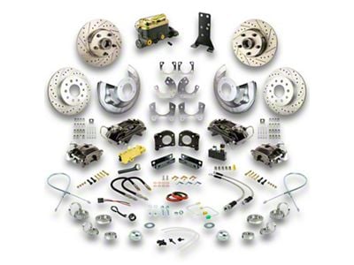 The Right Stuff Detailing Street Series 4-Wheel Manual Disc Brake Conversion Kit; Black Calipers (64-66 V8 Mustang w/ Automatic Transmission & Large Ford 9-Inch Rear)