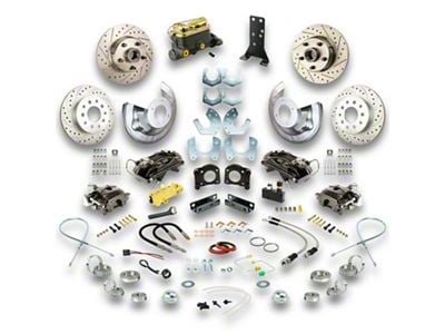 The Right Stuff Detailing Street Series 4-Wheel Manual Disc Brake Conversion Kit; Black Calipers (64-66 V8 Mustang w/ Automatic Transmission & Small Ford 9/8-Inch Rear)