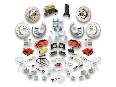 The Right Stuff Detailing Street Series 4-Wheel Manual Disc Brake Conversion Kit; Red Calipers (64-66 V8 Mustang w/ Automatic Transmission & Small Ford 9/8-Inch Rear)