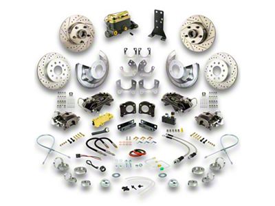 The Right Stuff Detailing Street Series 4-Wheel Manual Disc Brake Conversion Kit; Black Calipers (67-69 V8 Mustang w/ Automatic Transmission & Large Ford 9-Inch Rear)