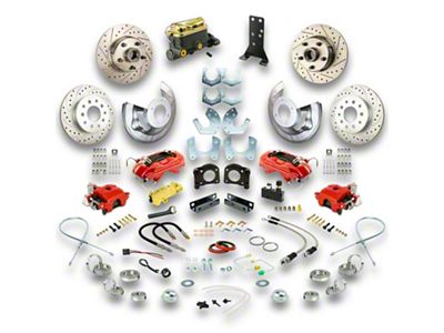 The Right Stuff Detailing Street Series 4-Wheel Manual Disc Brake Conversion Kit; Red Calipers (67-69 V8 Mustang w/ Automatic Transmission & Small Ford 9/8-Inch Rear)