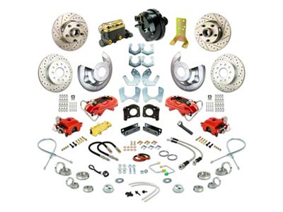 The Right Stuff Detailing Street Series 4-Wheel Power Disc Brake Conversion Kit; Red Calipers (64-66 V8 Mustang w/ Automatic Transmission & Small Ford 9/8-Inch Rear)