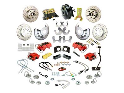 The Right Stuff Detailing Street Series 4-Wheel Power Disc Brake Conversion Kit; Red Calipers (67-69 V8 Mustang w/ Automatic Transmission & Large Ford 9-Inch Rear)