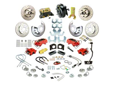 The Right Stuff Detailing Street Series 4-Wheel Power Disc Brake Conversion Kit; Red Calipers (67-69 V8 Mustang w/ Automatic Transmission & Small Ford 9/8-Inch Rear)