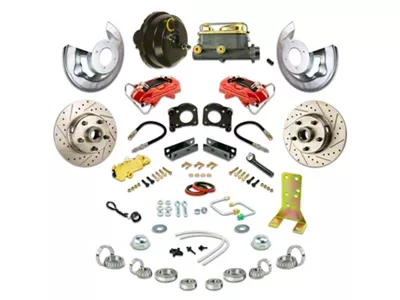 The Right Stuff Detailing Street Series Front Power Disc Brake Conversion Kit; Red Calipers (64-66 V8 Mustang w/ Automatic Transmission)