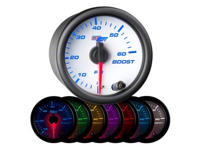 60 PSI Boost Gauge; White 7 Color (Universal; Some Adaptation May Be Required)