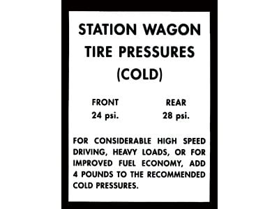 Tire Pressure Glove Box Door Decal - Ford Fairlane Station Wagon, 1963-1964