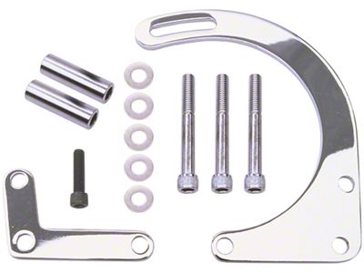 Low Mount Alternator Bracket; Lower Driver Side; Chrome (55-57 Small Block V8 150, 210, Bel Air, Nomad)