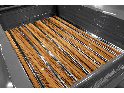 BedWood-X Floor Kit; Pre-Drilled; Zebra Wood; HydroSatin Finish; Polished Stainless Angle Strips; Polished Stainless Hidden Fastener Bed Strips (42-45 Chevrolet Truck Stepside w/ Short Bed)