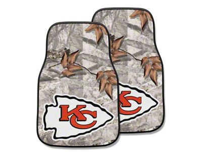 Carpet Front Floor Mats with Kansas City Chiefs Logo; Camo (Universal; Some Adaptation May Be Required)