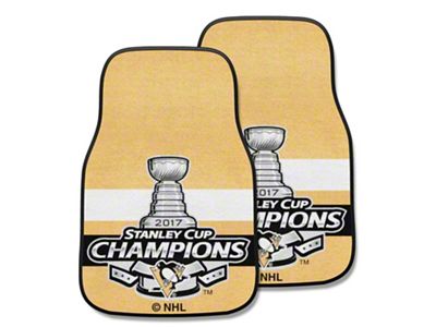 Carpet Front Floor Mats with Pittsburgh Penguins 2017 NHL Stanley Cup Champions Logo; Yellow (Universal; Some Adaptation May Be Required)