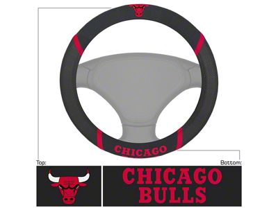 Steering Wheel Cover with Chicago Bulls Logo; Black (Universal; Some Adaptation May Be Required)