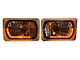 Truck - 4x6 Inch Rectangle Elite Diamond No Halo Black Illusion Turn Signal Headlights with Clear Halogen Bulbs