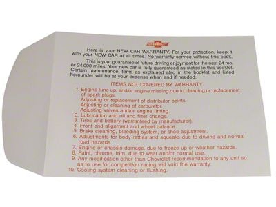 1963-1964 Corvette Envelope Warranty Book