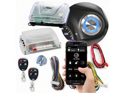 Billet Push Button Engine Start/Stop with Keyless Entry and Remote Start; Blue LED (Universal; Some Adaptation May Be Required)