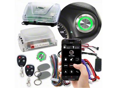 Billet Push Button Engine Start/Stop with Keyless Entry, Remote Start and RFID Kit; Green LED (Universal; Some Adaptation May Be Required)