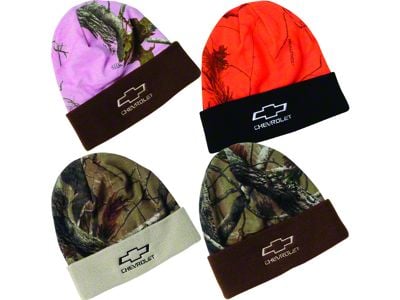 Bowtie Cuff Camo Beanie; Pink/Brown