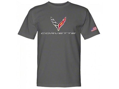 C8 Crossed Flags Tee; Charcoal