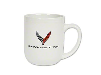 Ceramic Coffee Mug with C8 Carbon Flash Logos; White