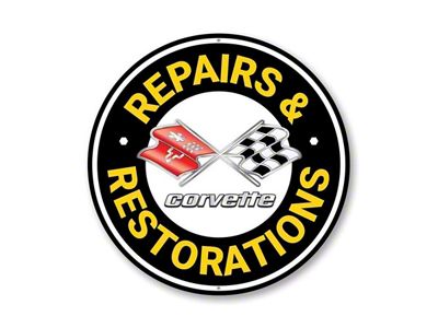 Corvette Repairs and Restoration Sign; 12-Inch Circle