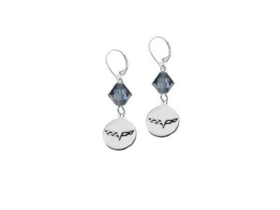 Crossed Flags Emblem Swarovski Crystal 5/8-Inch Earrings with C7 Logo; Blue Zircon