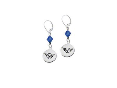 Crossed Flags Emblem Swarovski Crystal 5/8-Inch Earrings with C7 Logo; Crown Sapphire