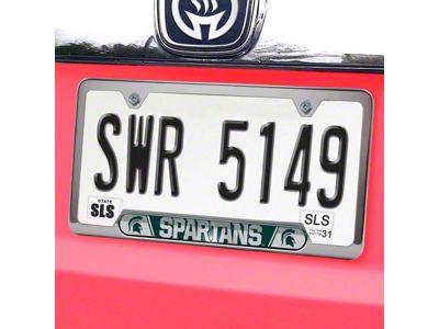 Embossed License Plate Frame with Michigan State University Logo; Green (Universal; Some Adaptation May Be Required)